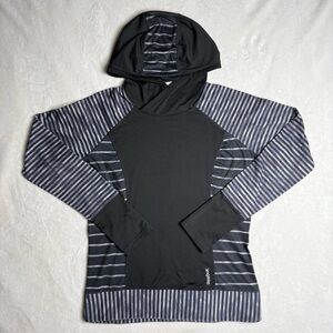 Reebok Sweater Black White Hoodie Striped Pull Over Women’s Size Medium